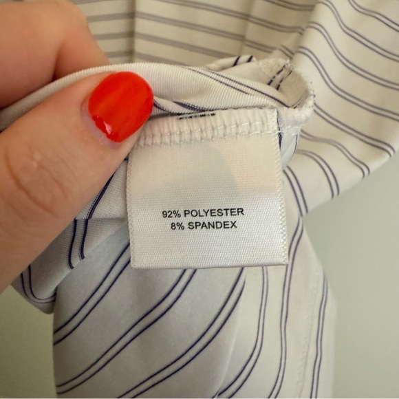Peter Millar Summer Comfort Golf Performance Polo Shirt L White Blue Pinstipe - Picture 4 of 8